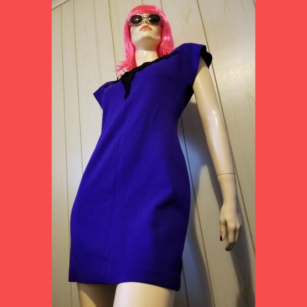 FLASHY Vintage 80s Purple Lycra Wiggle Mini Dress
